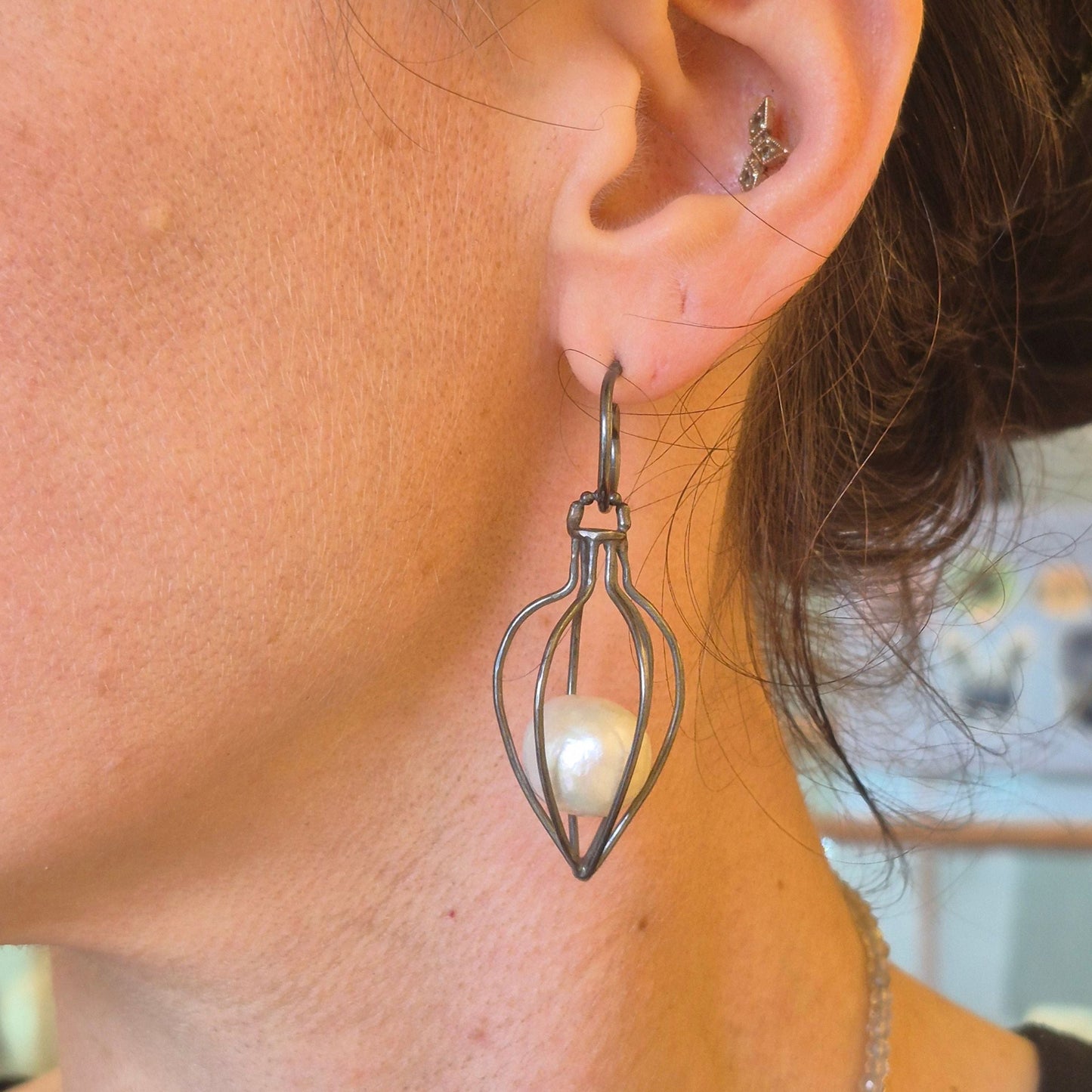 Vessel Earrings with Pearl