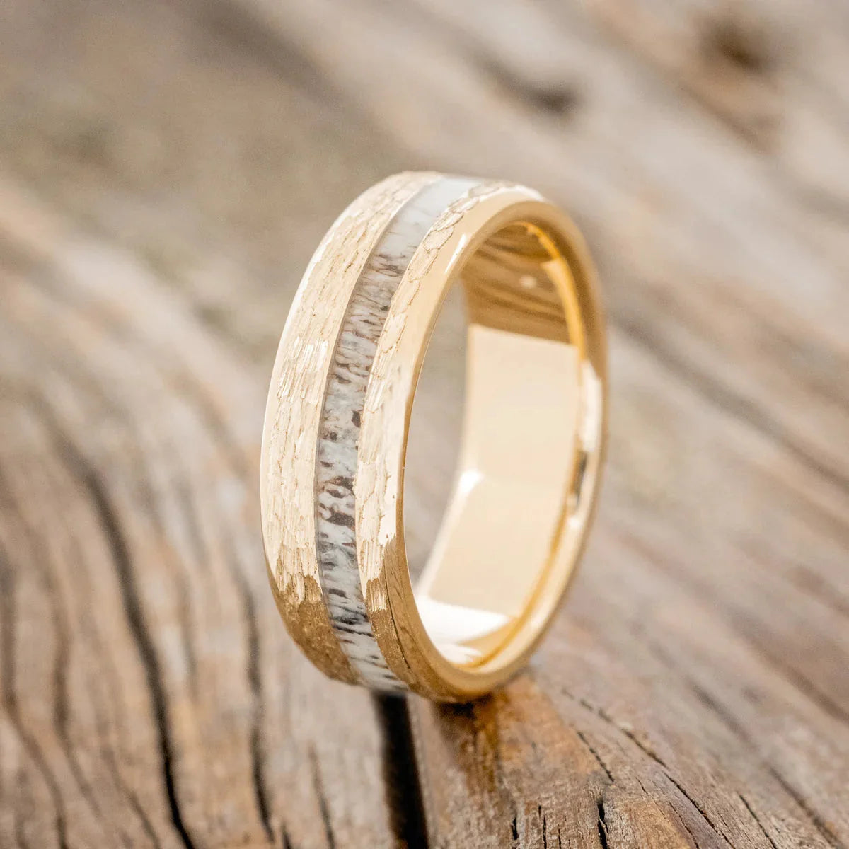 "Vertigo" - Antler Wedding Ring With Hammered Finish - 14K Yellow Gold (6mm) - Size 12 1/4
