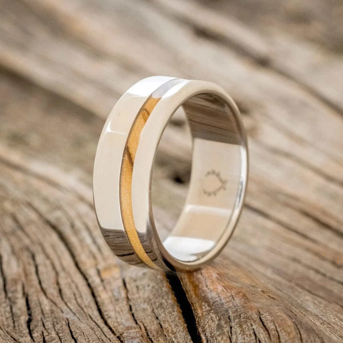 "Vertigo" - Bethlehem Olive Wood Wedding Band - Titanium (8mm) - Size 9 1/4