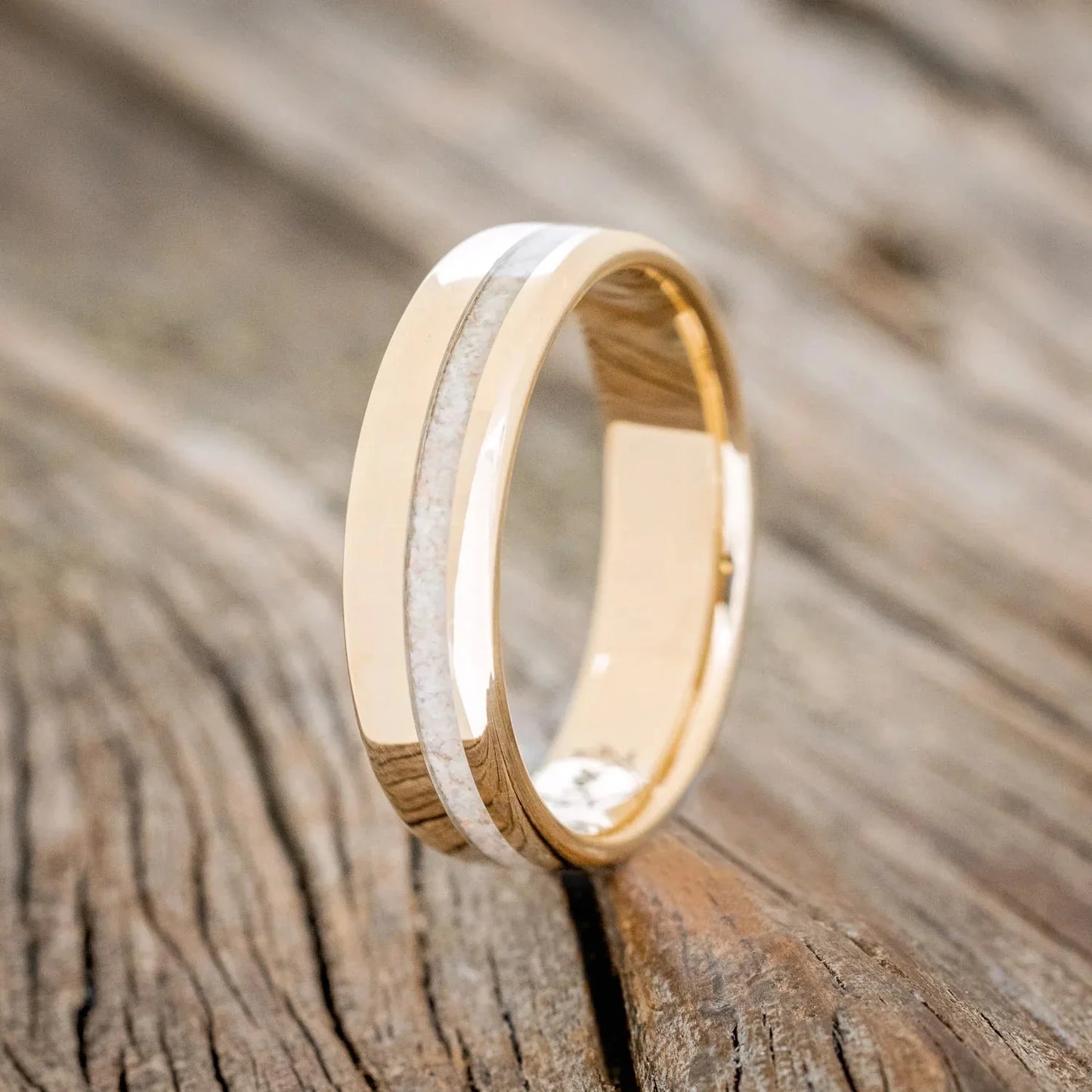 "Vertigo" - Fire & Ice Opal Wedding Band - 14K Yellow Gold (6mm) - Size 8 1/2