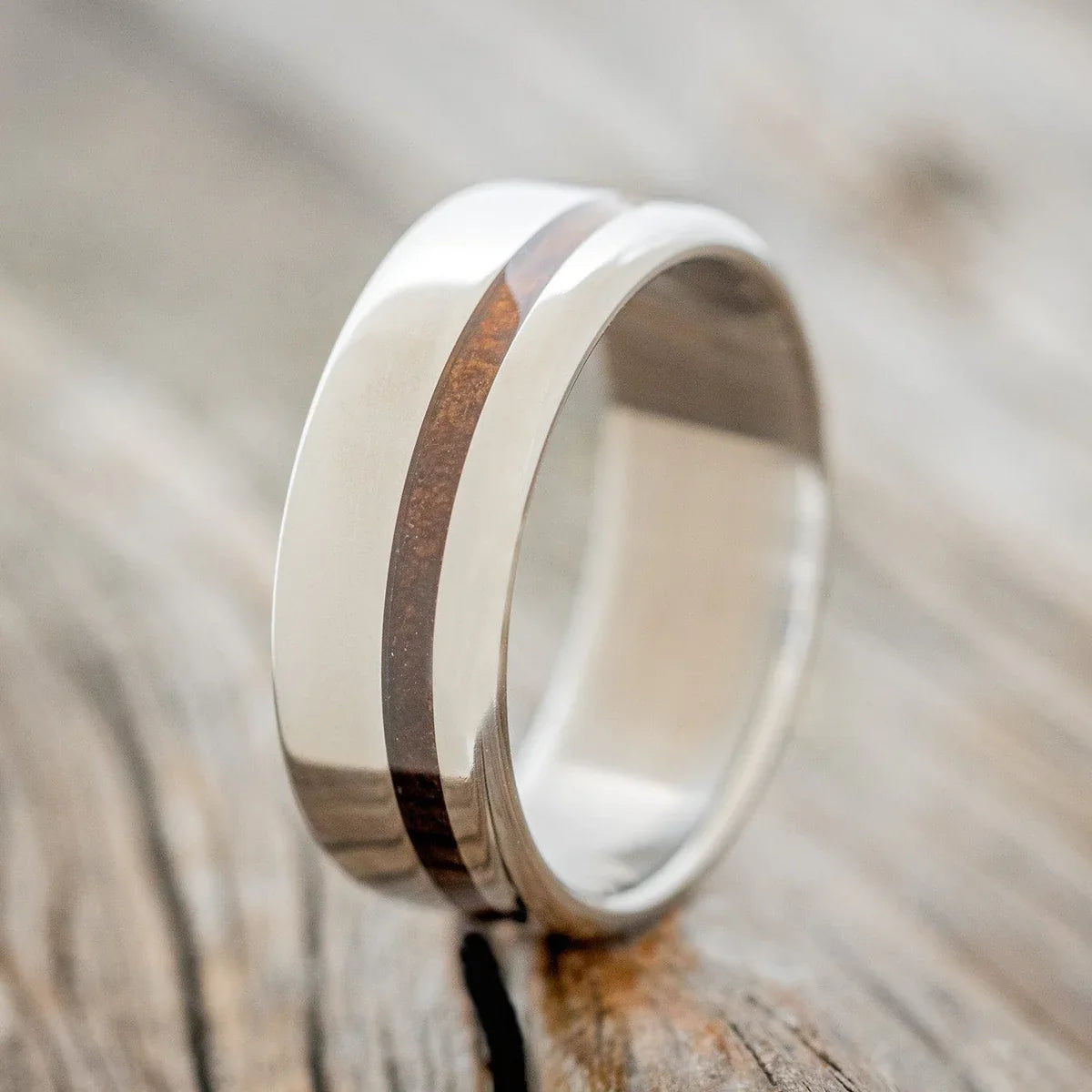 "Vertigo" - Offset Koa Wood Wedding Band - Titanium (8mm) - Size 8 3/4