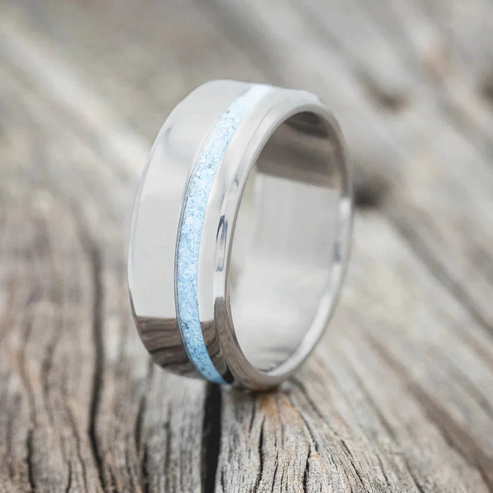 "Vertigo" - Turquoise Inlay Wedding Band - Titanium (8mm) - Size 7 1/2