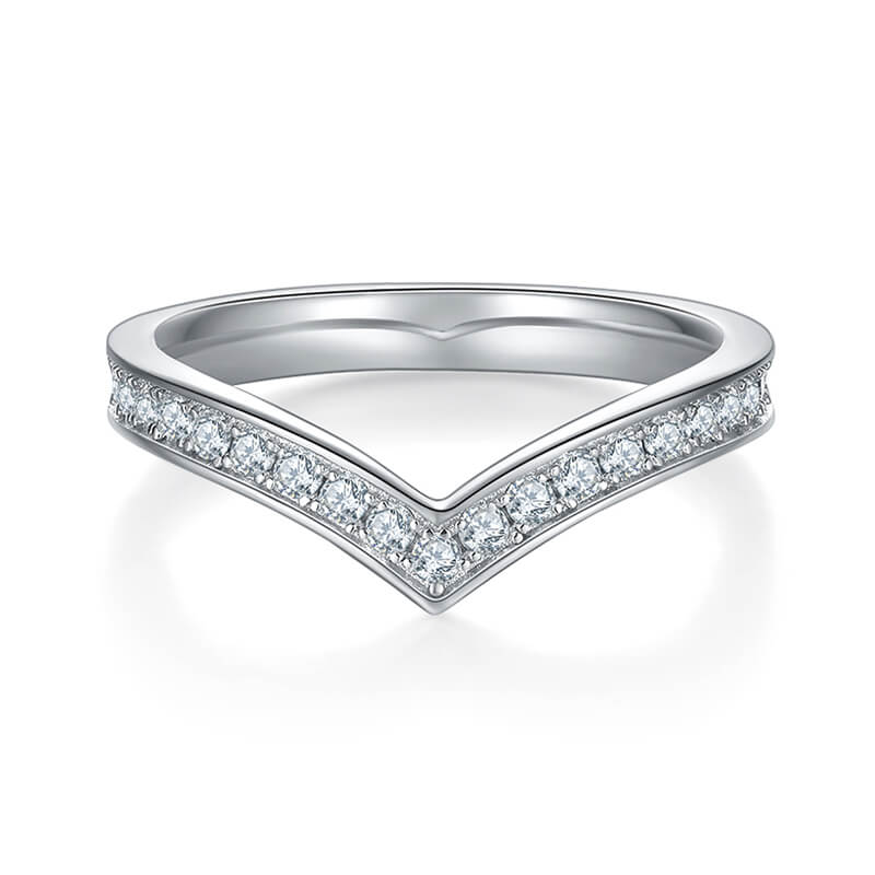 V Shaped Contour Moissanite Channel Set Eternity Wedding Band