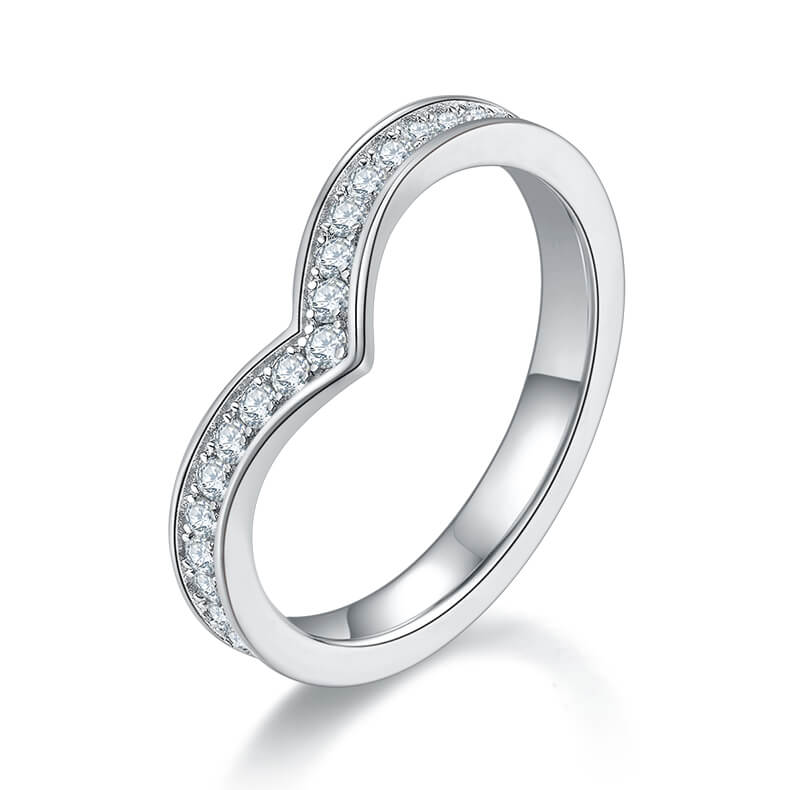 V Shaped Contour Moissanite Channel Set Eternity Wedding Band
