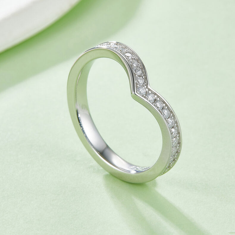 V Shaped Contour Moissanite Channel Set Eternity Wedding Band
