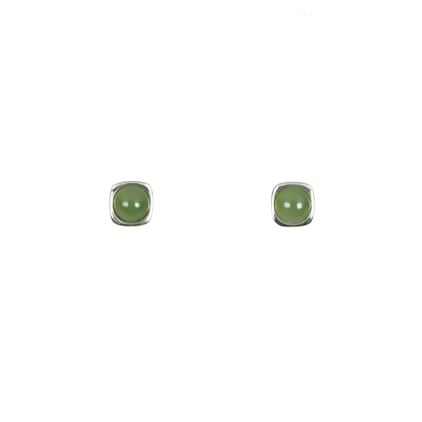 Verdant Frame – Green Jade Stud Earrings in Sterling Silver