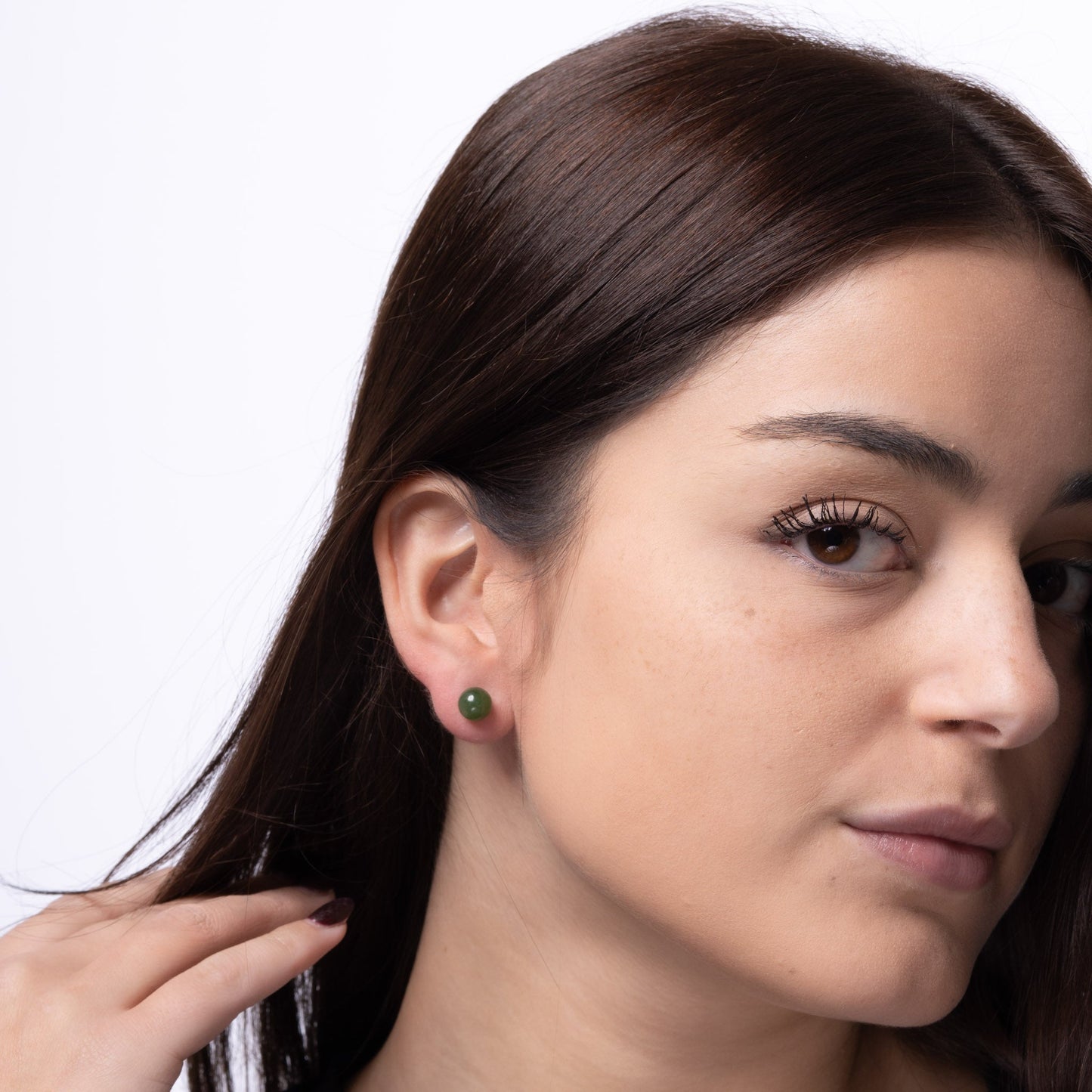 Verdant Jade – Green Jade Bead Stud Earrings in Sterling Silver