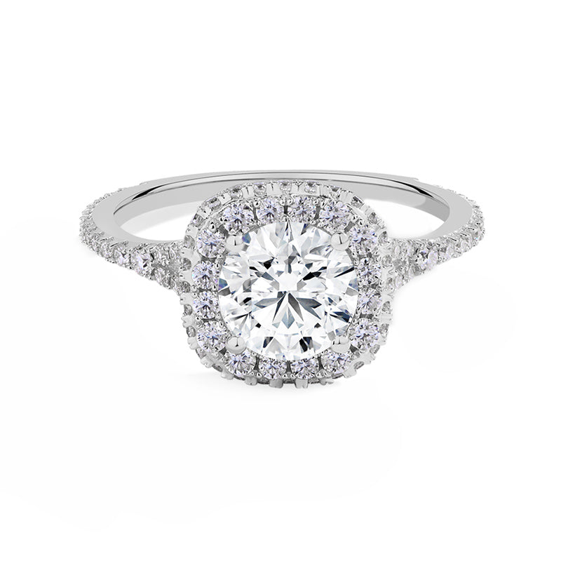Vertical Double Halo Moissanite Split Shank Pave Engagement Ring