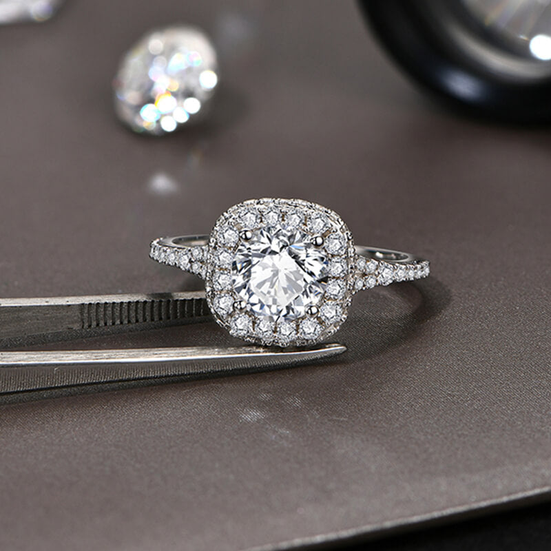 Vertical Double Halo Moissanite Split Shank Pave Engagement Ring