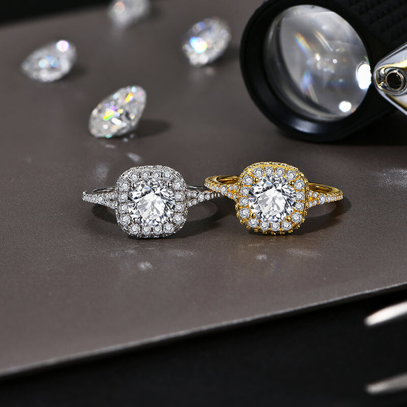 Vertical Double Halo Moissanite Split Shank Pave Engagement Ring