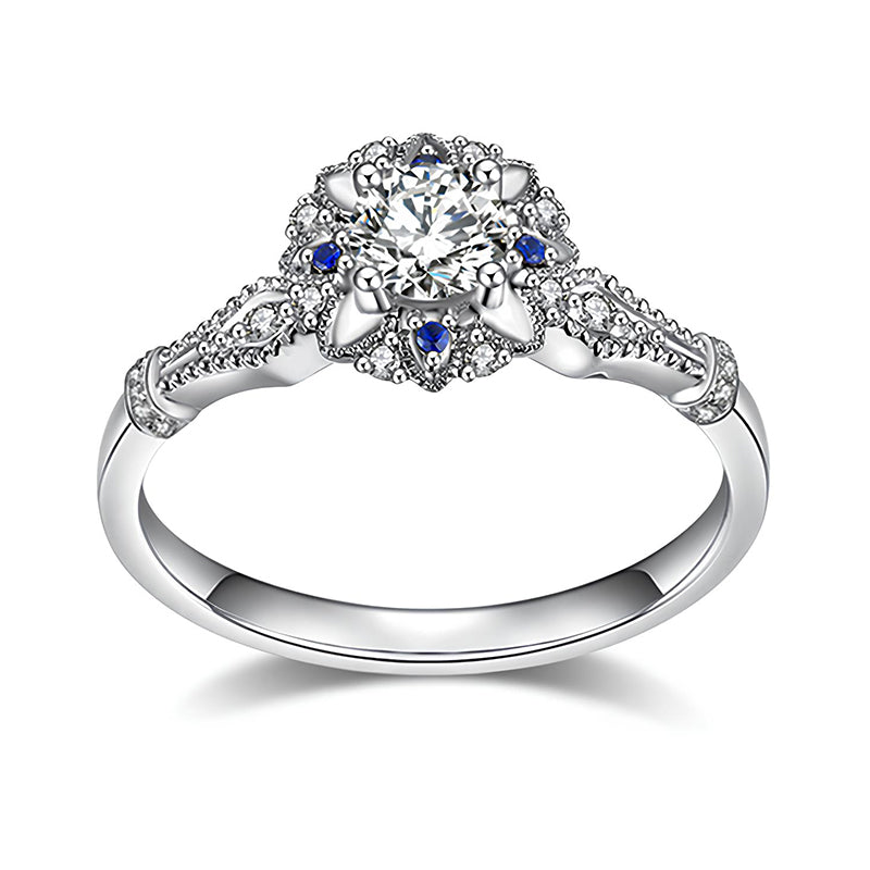 Vintage Halo Moissanite With Sapphire Accents Engagement Ring