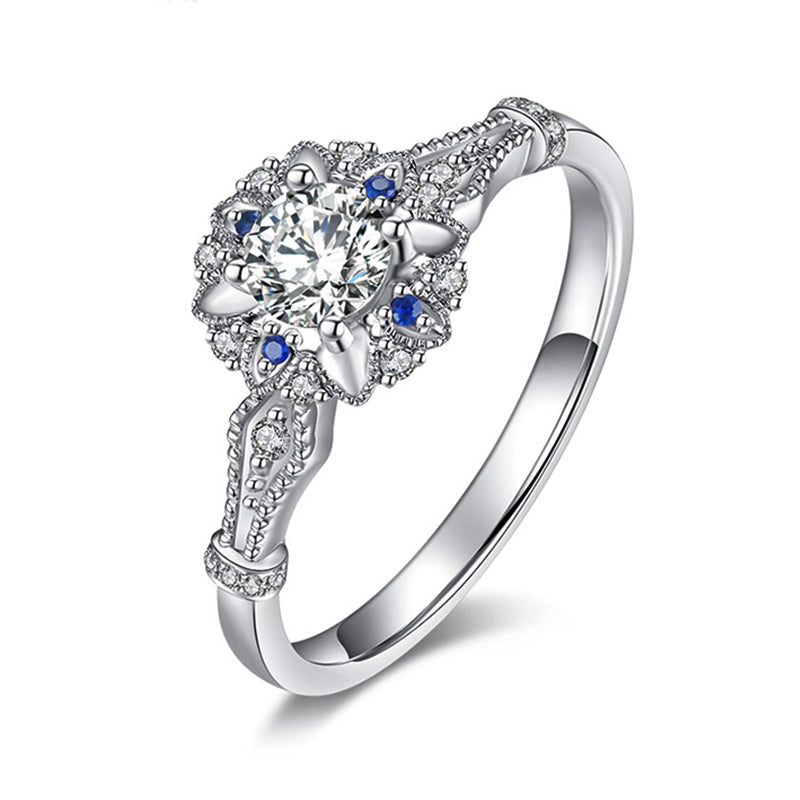 Vintage Halo Moissanite With Sapphire Accents Engagement Ring