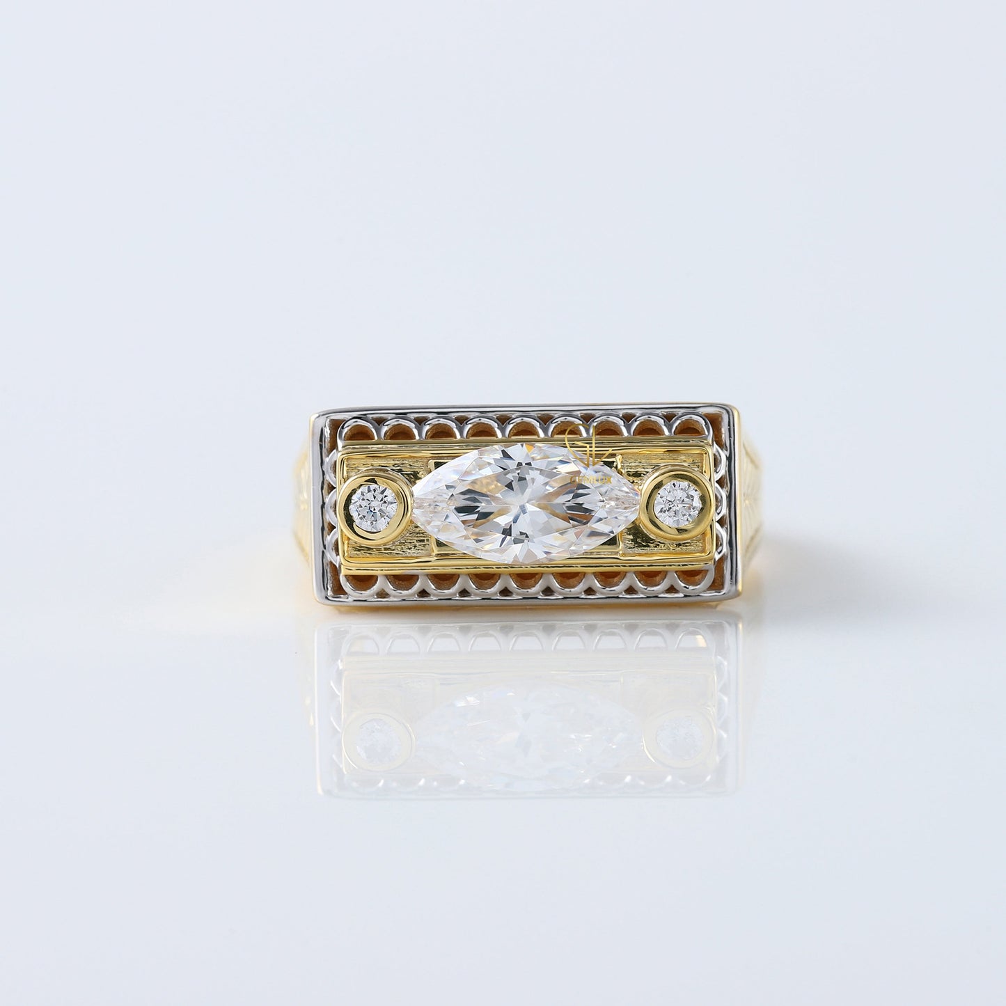 Vintage 1 Ct Marquise Cut Lab Grown Three Stone Gold Ring