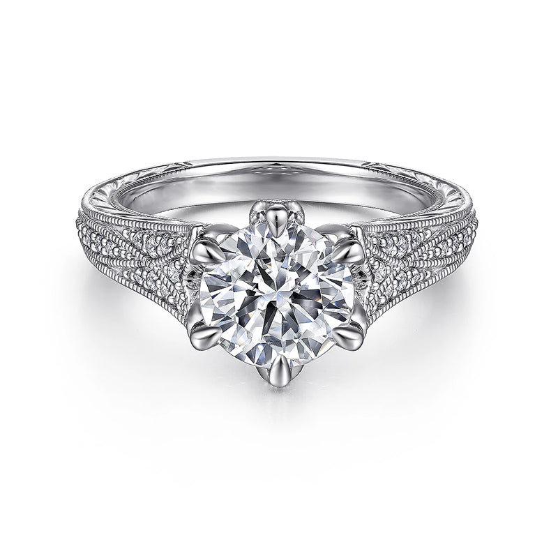 Vintage Antique Round Moissanite Milgrain Engagement Ring