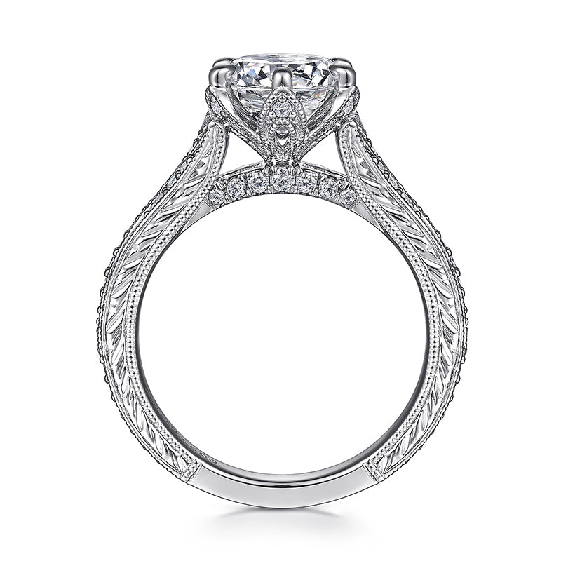 Vintage Antique Round Moissanite Milgrain Engagement Ring