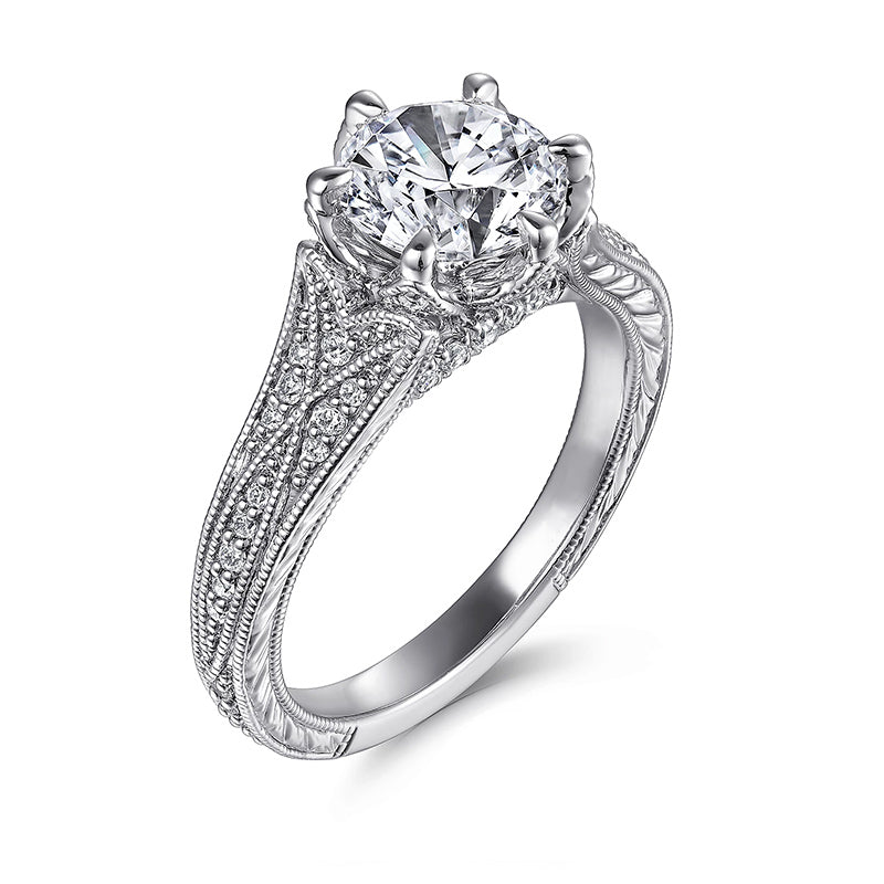 Vintage Antique Round Moissanite Milgrain Engagement Ring