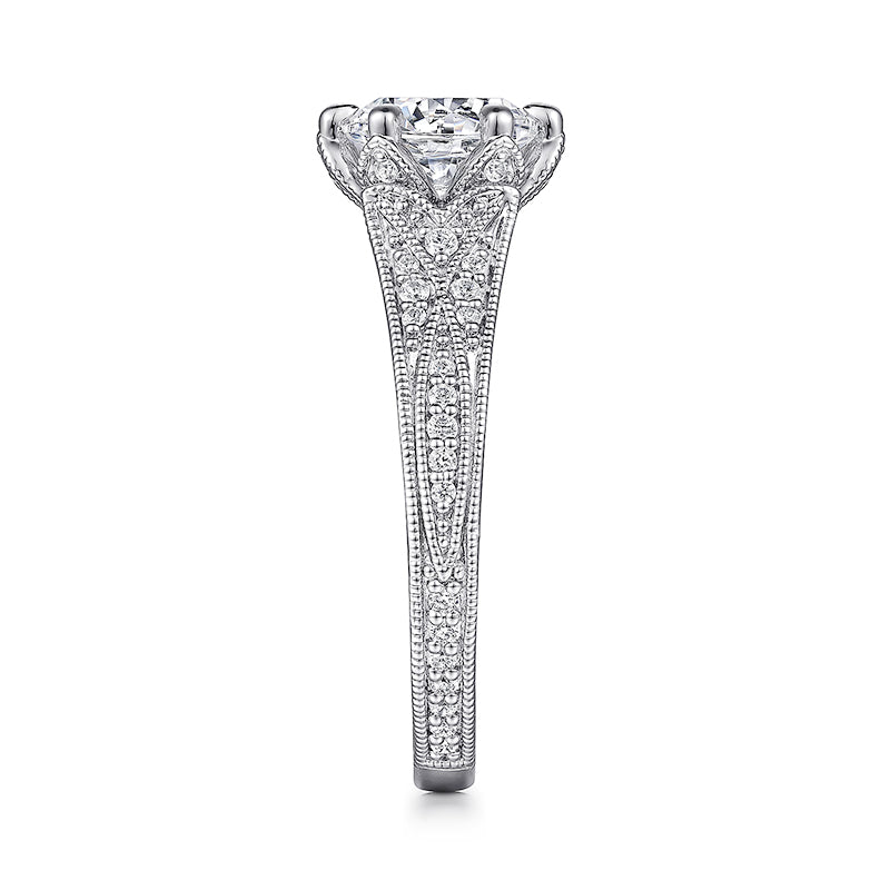 Vintage Antique Round Moissanite Milgrain Engagement Ring