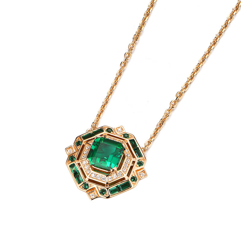 Vintage Asscher Cut Emerald Necklace In Sterling Silver