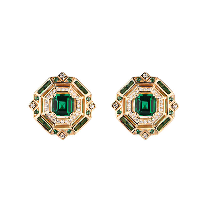 Vintage Asscher Cut Emerald Stud Earrings In Sterling Silver
