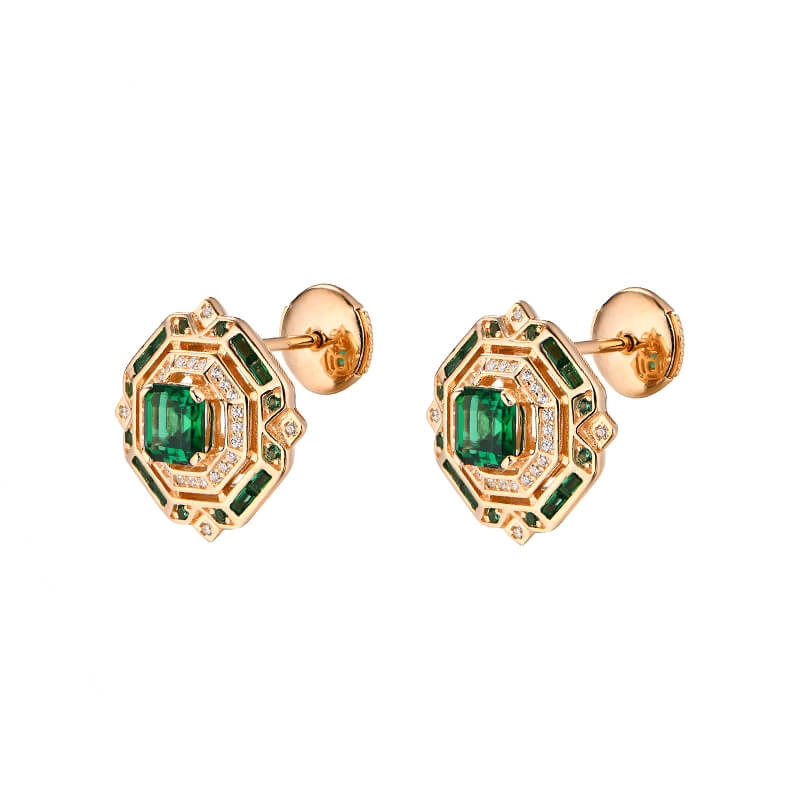 Vintage Asscher Cut Emerald Stud Earrings In Sterling Silver