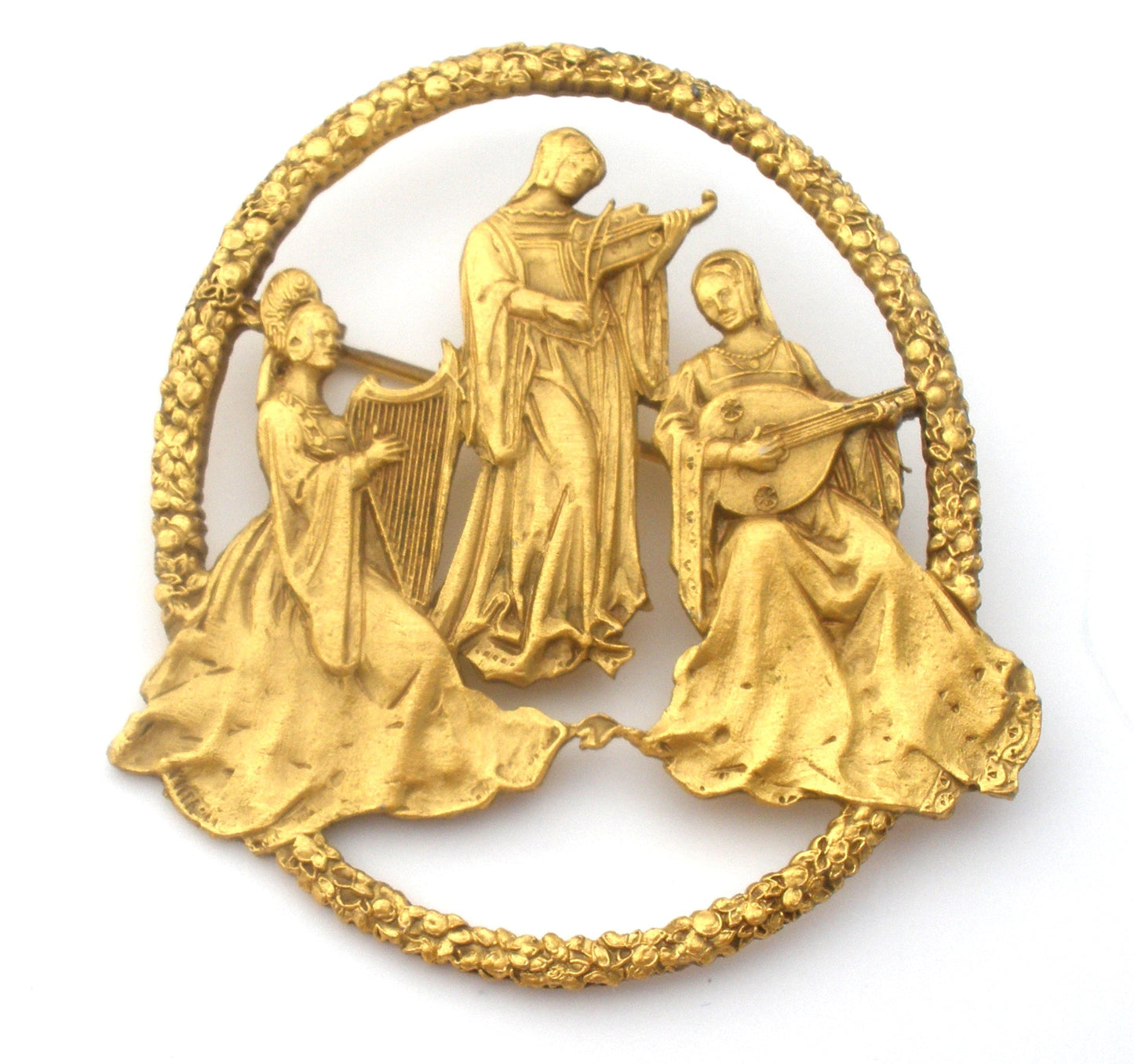 Vintage Brooch of Medieval Maidens Playing Instruments MFA
