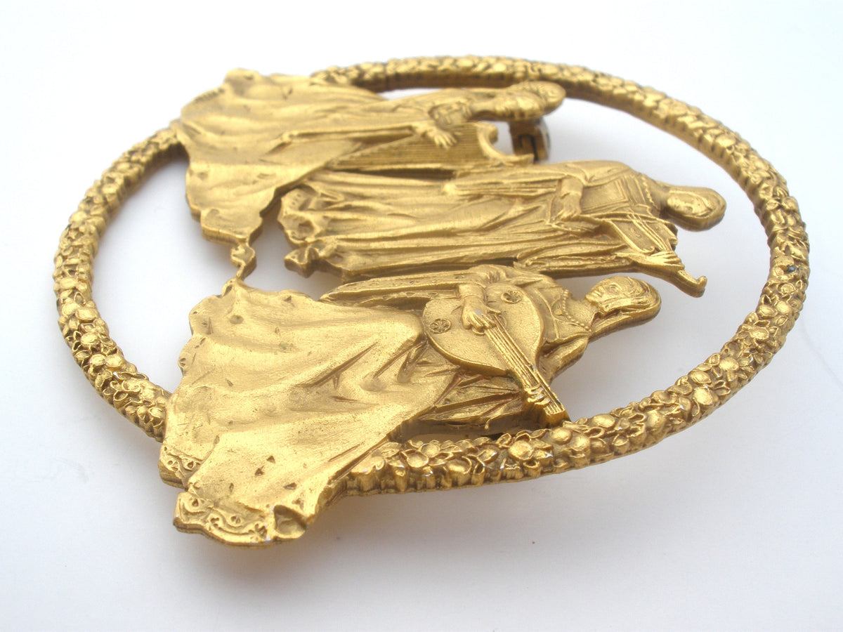 Vintage Brooch of Medieval Maidens Playing Instruments MFA