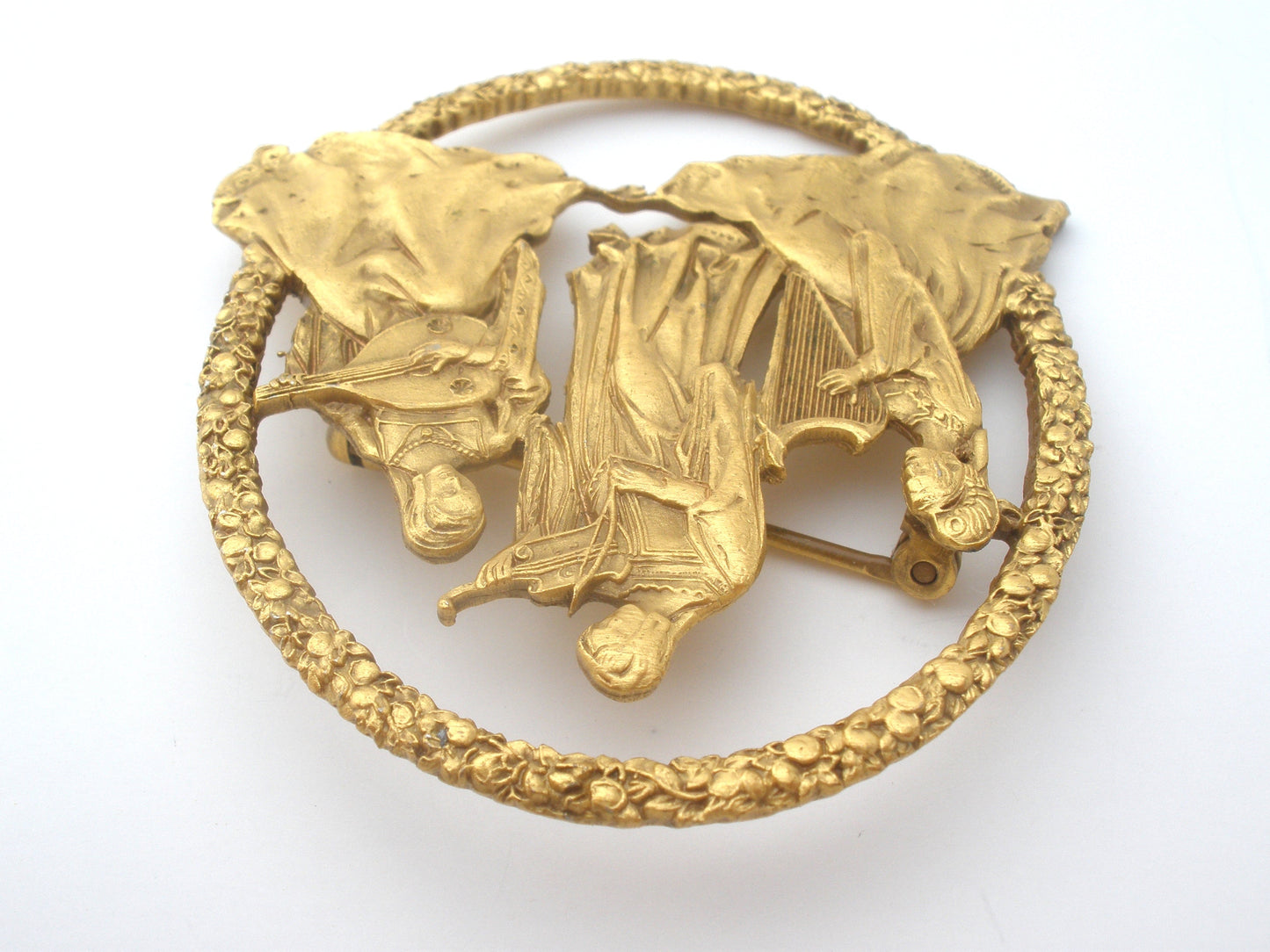 Vintage Brooch of Medieval Maidens Playing Instruments MFA