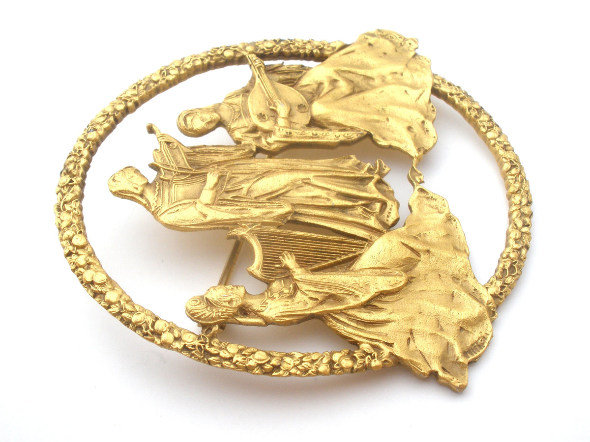 Vintage Brooch of Medieval Maidens Playing Instruments MFA