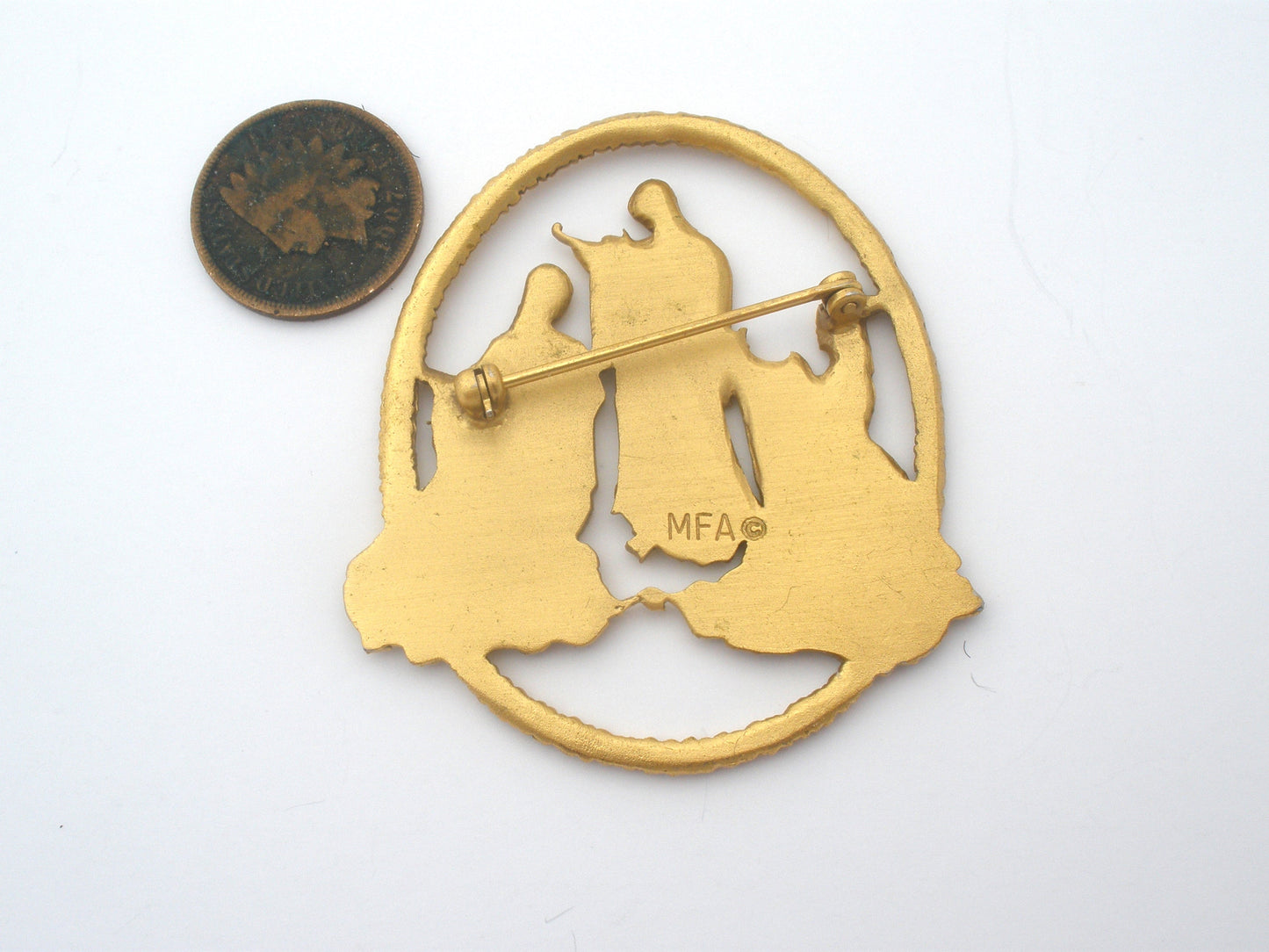 Vintage Brooch of Medieval Maidens Playing Instruments MFA