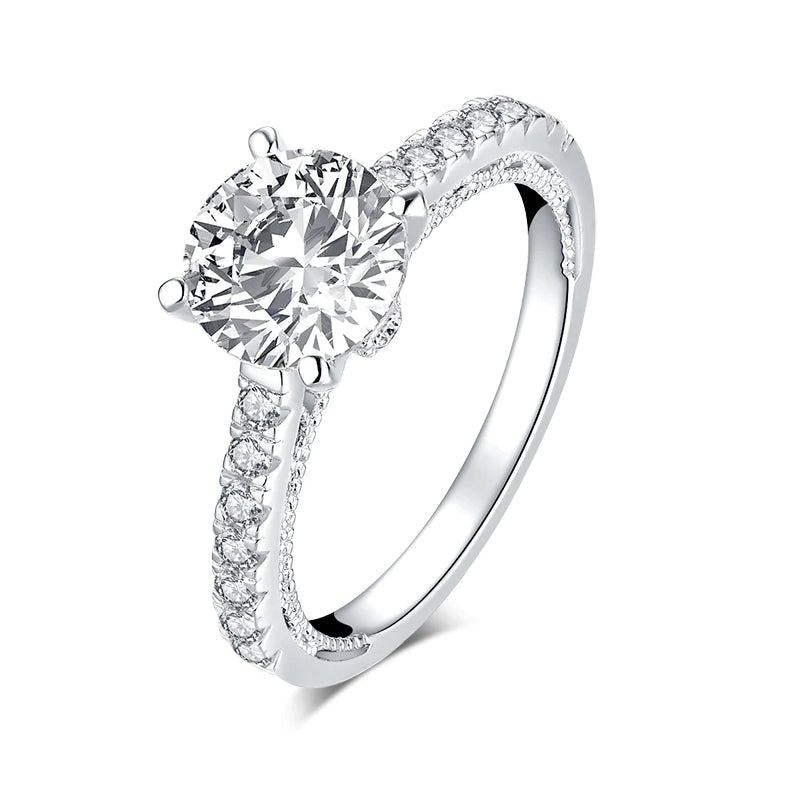 Vintage Cathedral Moissanite Pave Engagement Ring