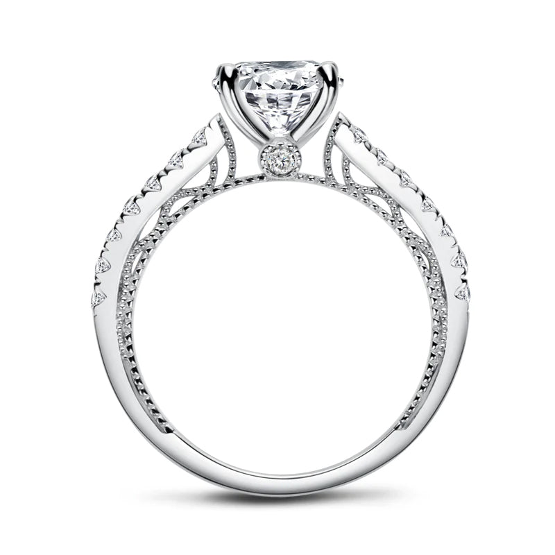Vintage Cathedral Moissanite Pave Engagement Ring