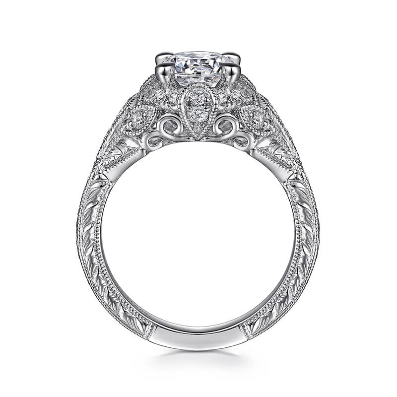 Vintage Clusters Halo Moissanite Split Shank Pave Engagement Ring