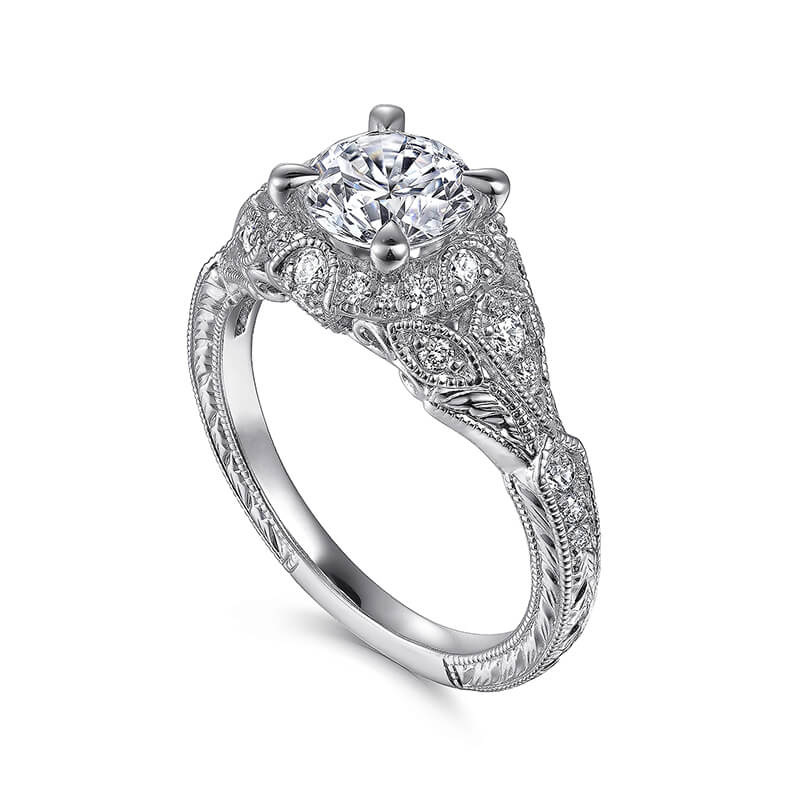 Vintage Clusters Halo Moissanite Split Shank Pave Engagement Ring