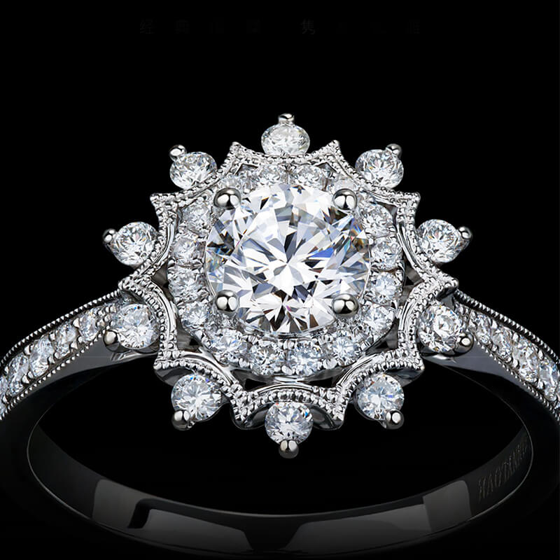 Vintage Double Halo Moissanite Pave Engagement Ring