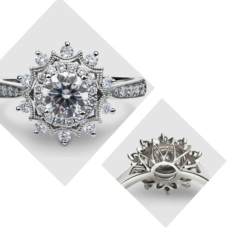 Vintage Double Halo Moissanite Pave Engagement Ring