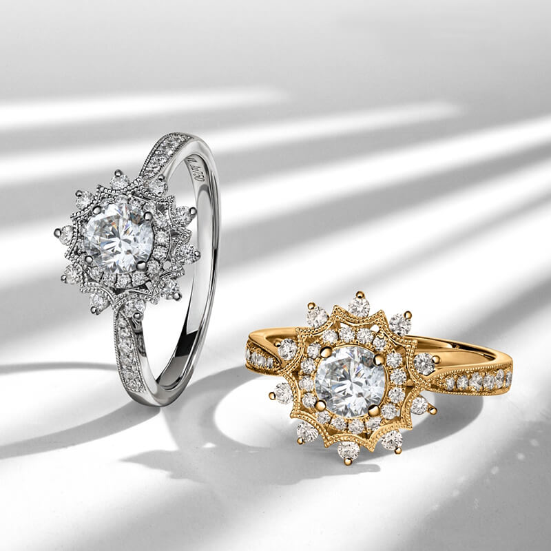 Vintage Double Halo Moissanite Pave Engagement Ring
