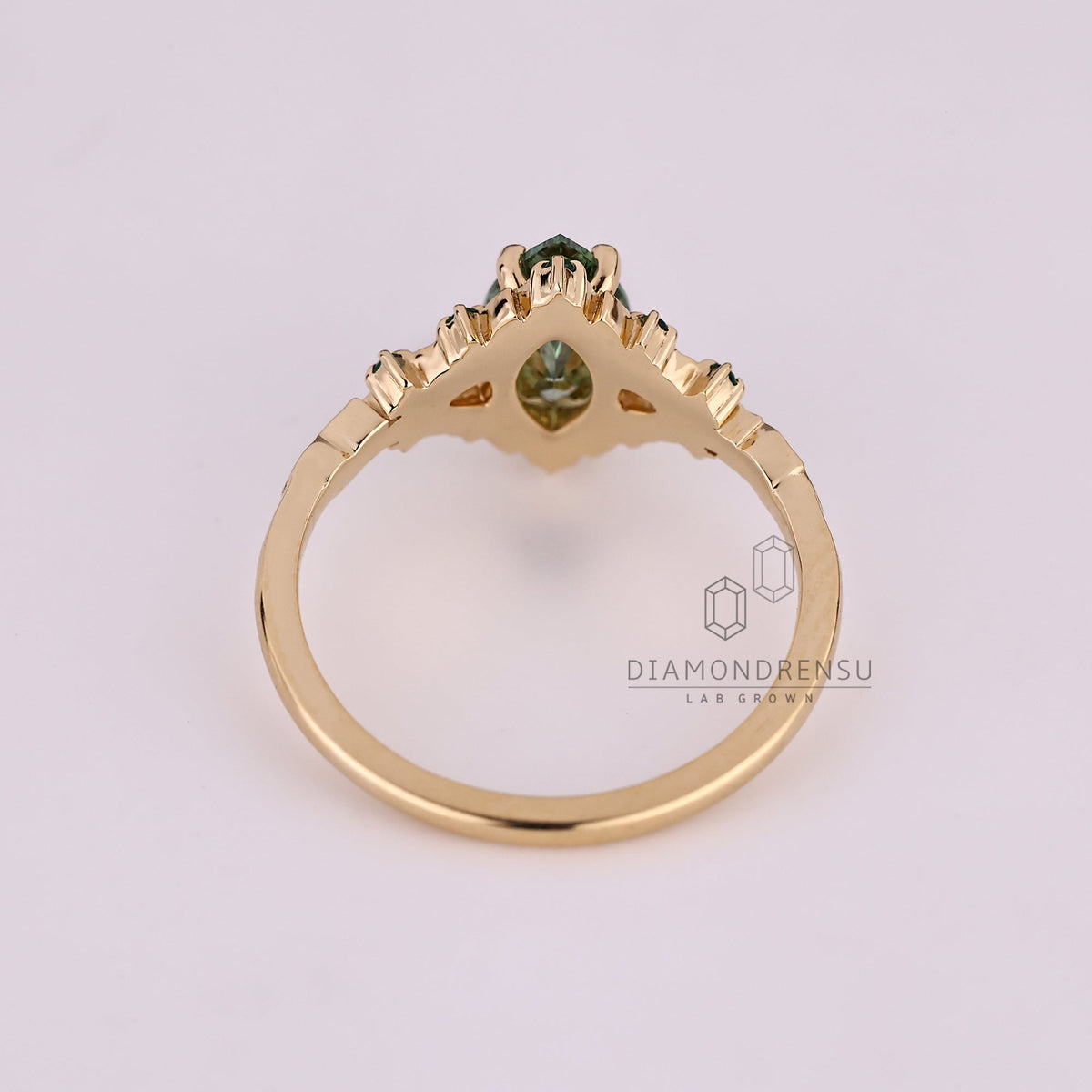 Vintage Green Marquise Engagement Ring with Cluster Setting