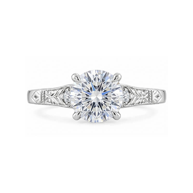 Vintage Engraved with Milgrain Round Brilliant Moissanite Engagement Ring