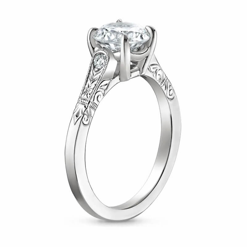 Vintage Engraved with Milgrain Round Brilliant Moissanite Engagement Ring