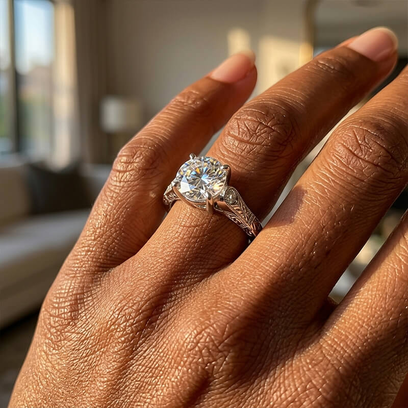 Vintage Engraved with Milgrain Round Brilliant Moissanite Engagement Ring