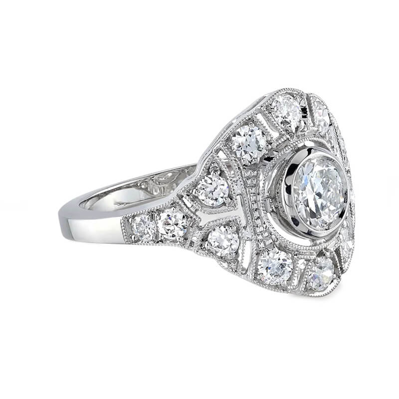 Vintage European Bezel Moissanite Cluster Engagement Ring