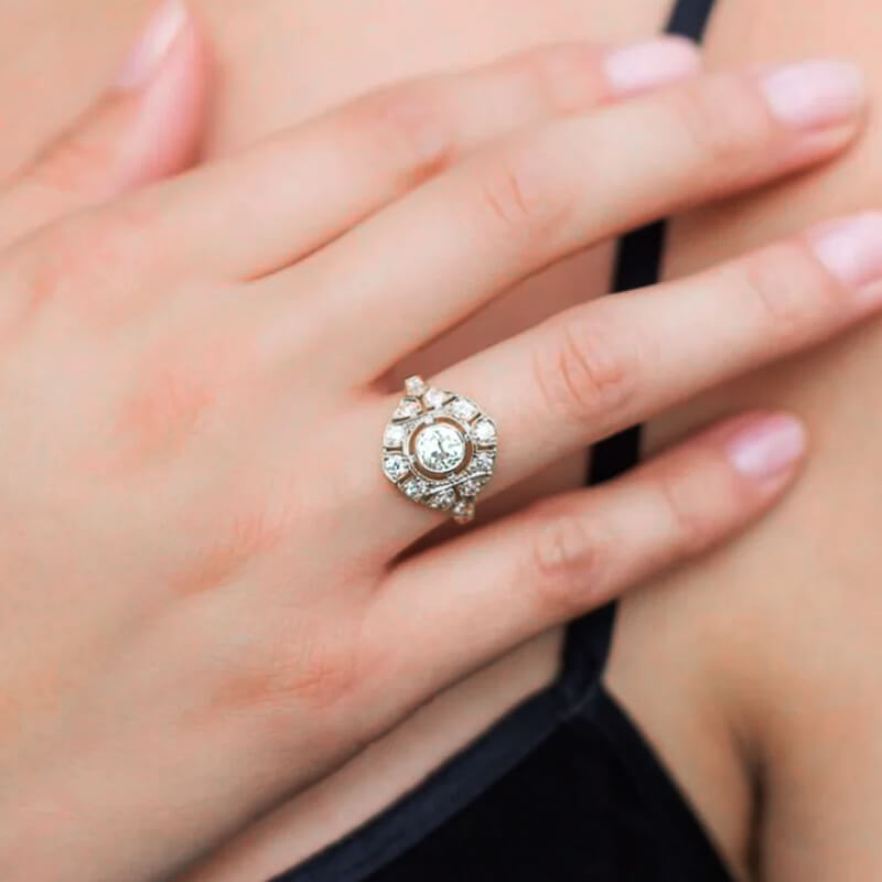 Vintage European Bezel Moissanite Cluster Engagement Ring