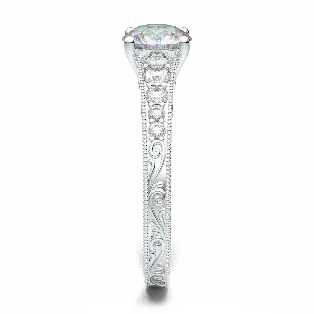 Vintage Filigree Milgrain Moissanite Accents Engagement Ring