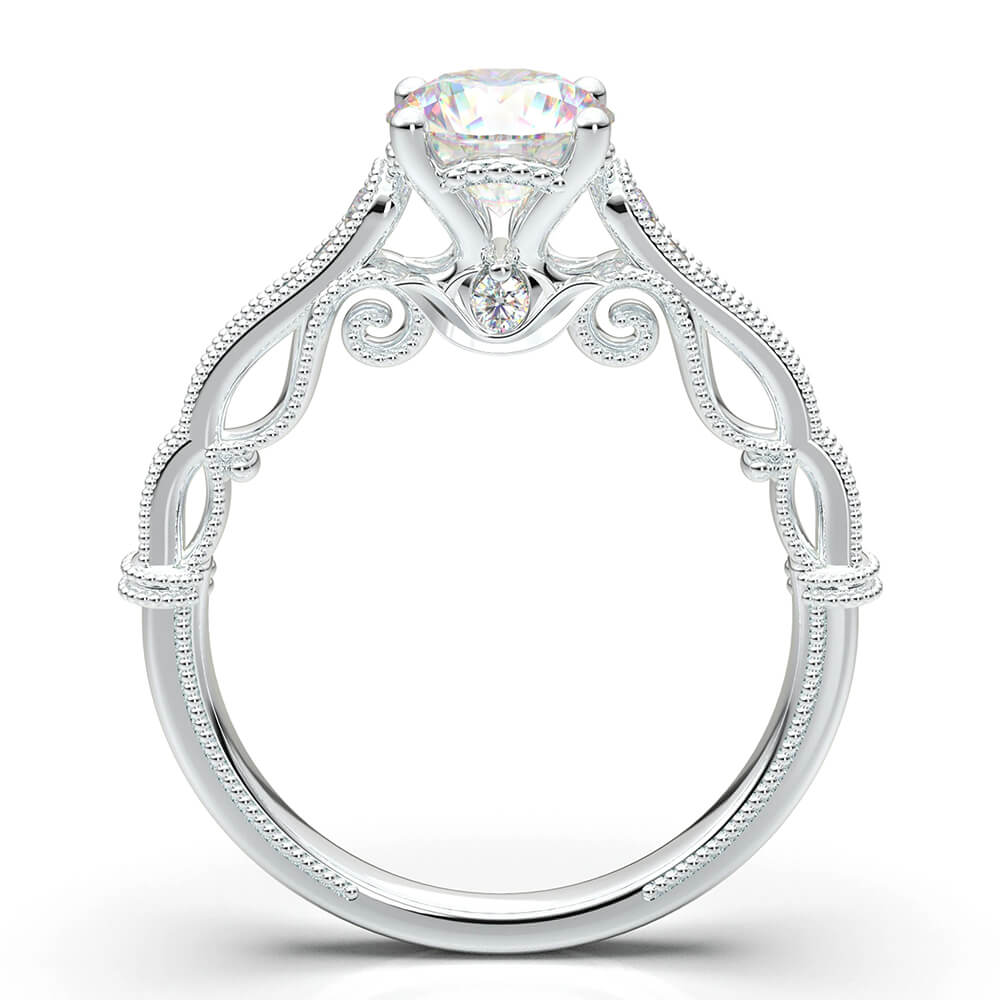Vintage Filigree Milgrain Moissanite Pave Engagement Ring