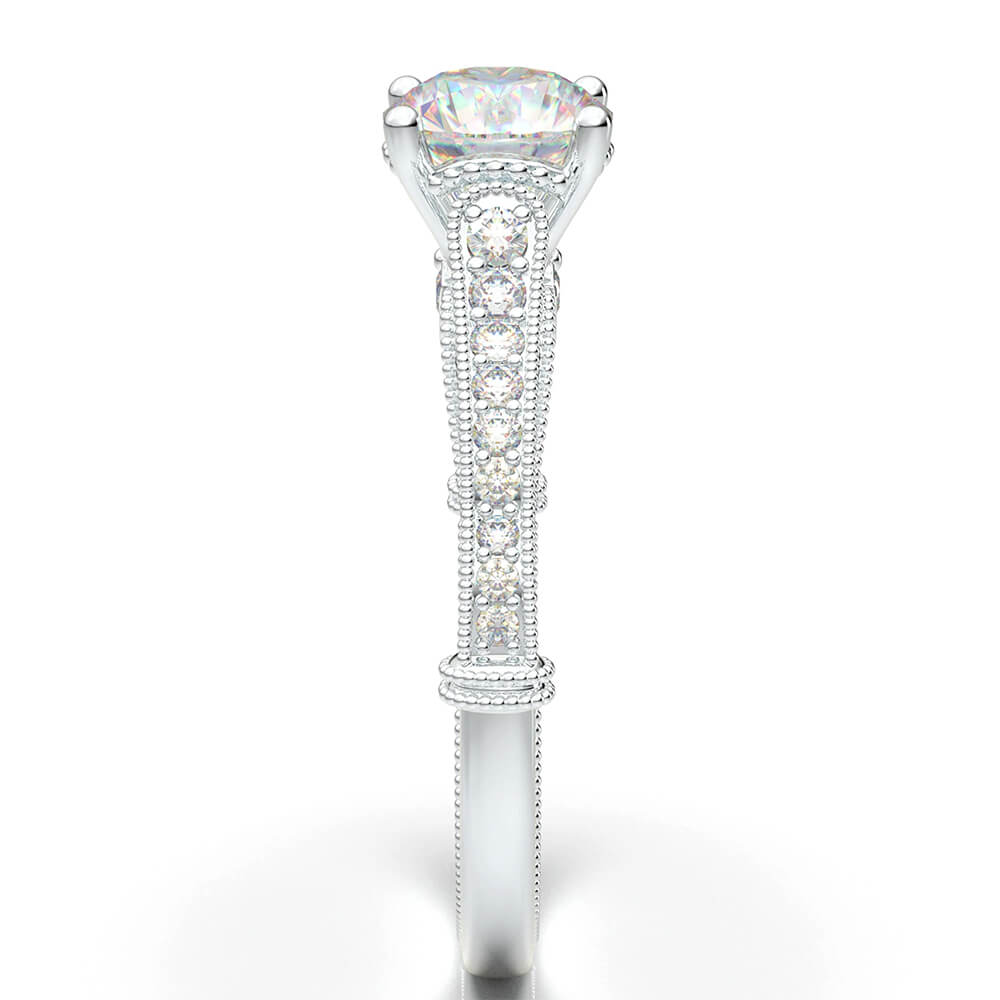 Vintage Filigree Milgrain Moissanite Pave Engagement Ring