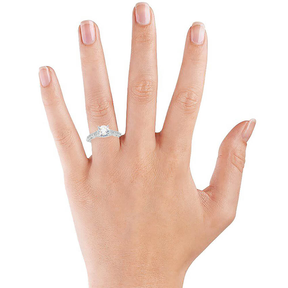 Vintage Filigree Milgrain Moissanite Pave Engagement Ring