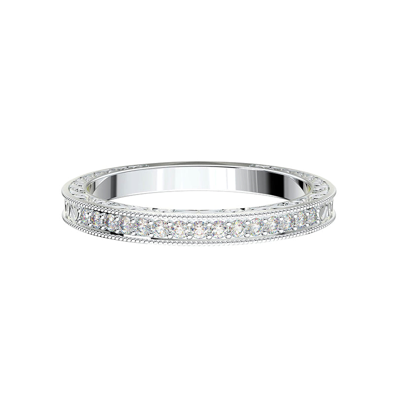 Vintage Filigree Moissanite Half Eternity Wedding Band Stackable Ring