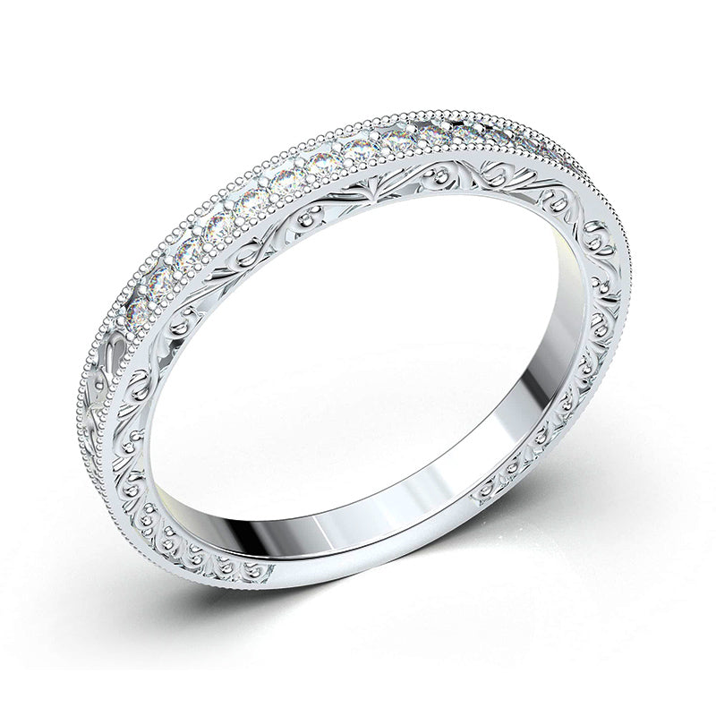 Vintage Filigree Moissanite Half Eternity Wedding Band Stackable Ring