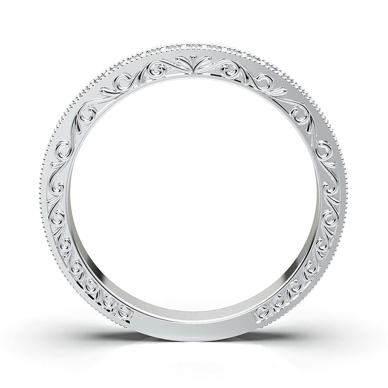 Vintage Filigree Moissanite Half Eternity Wedding Band Stackable Ring