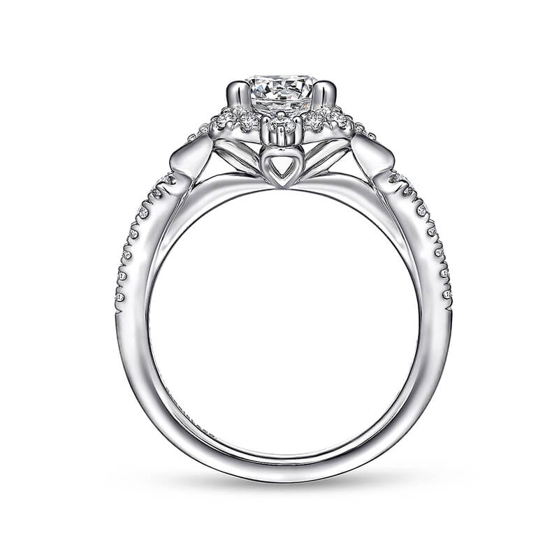 Vintage Halo Moissanite Cathedral Shank Pave Engagement Ring